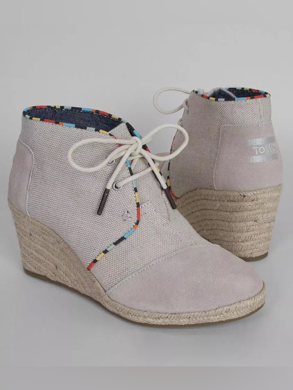 Toms Desert Shoe in Whisper Burlap Lace-Up Wedge Ankle Boots Size 7